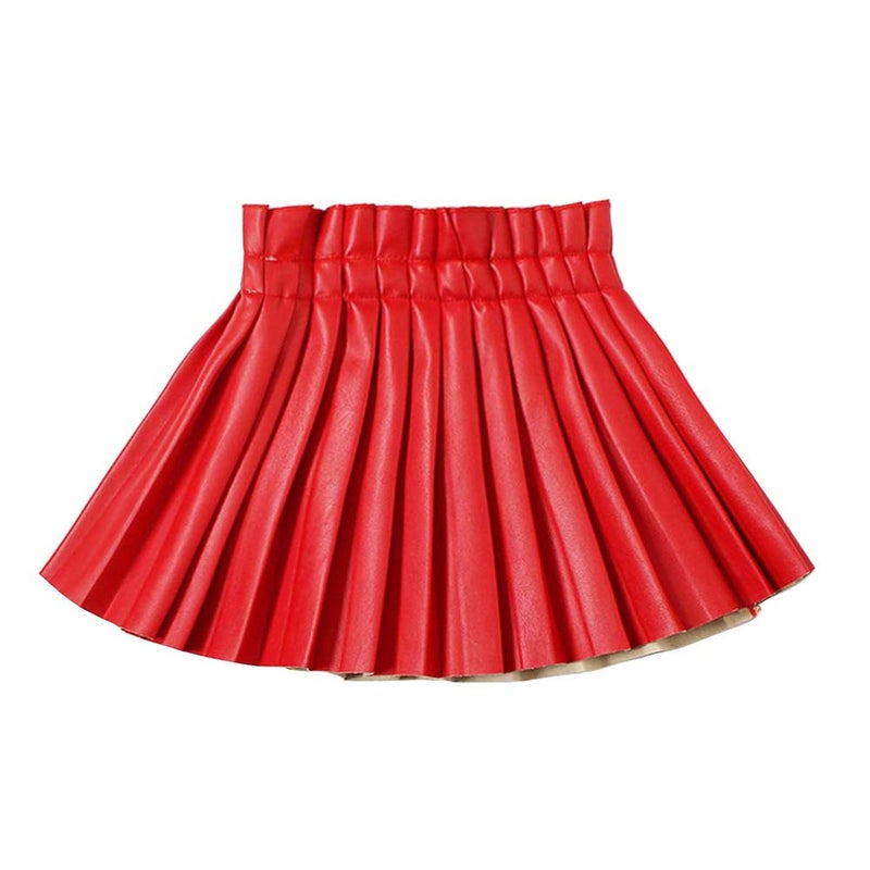 WELAKEN Pu Leather Skirts for Girls Kids & Teen & Toddler & Women Faux Leather Pleated Skirts,Red,5T - Image 1